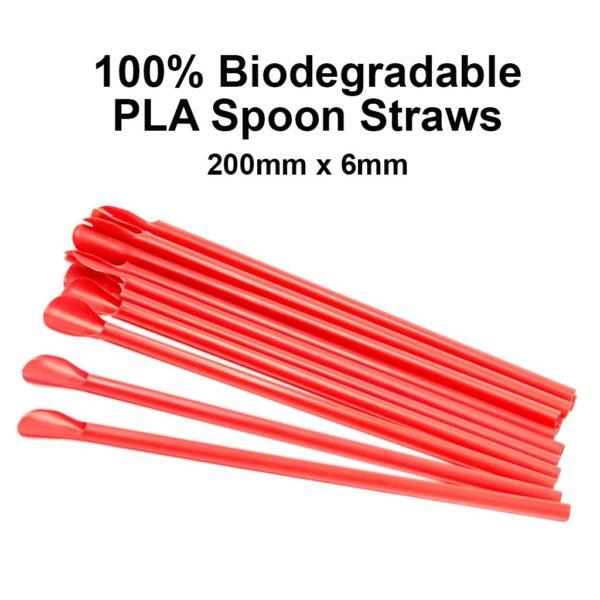 PLA Spoon Straws 100% Biodegradable (Red)