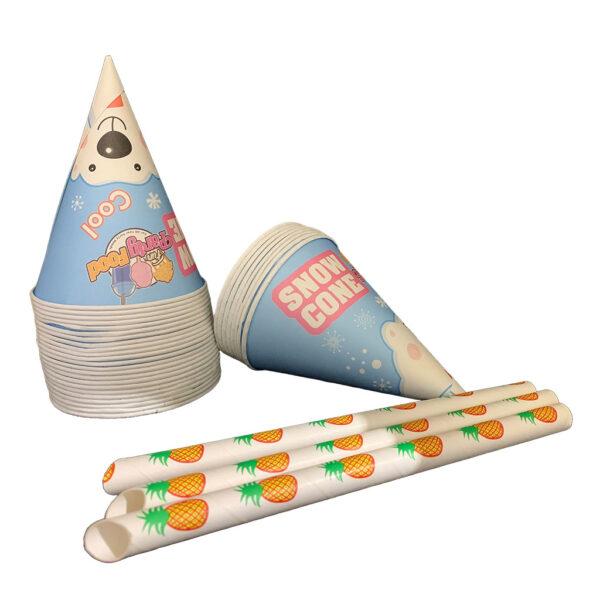 400 x 6oz (170ml) Polar Bear Snow Cone Cups + 400 x Paper Straws